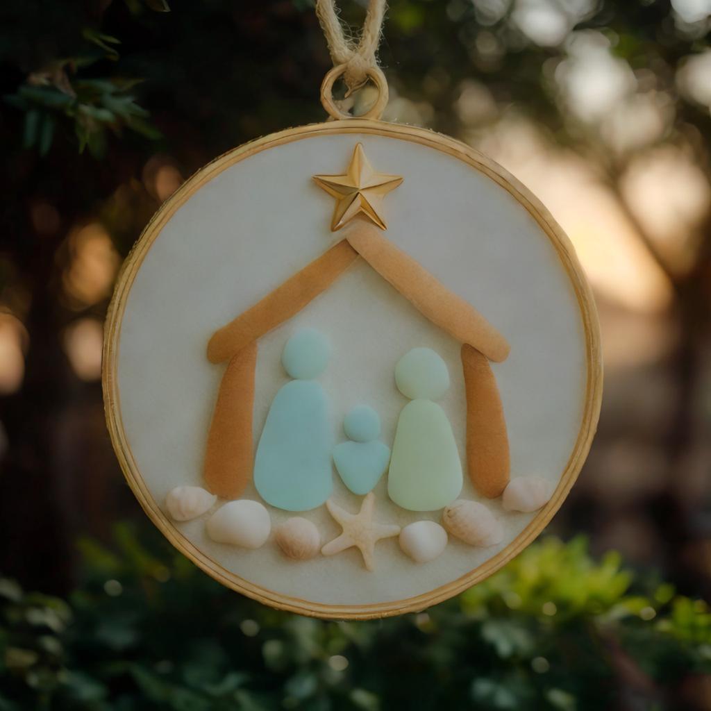 Christmas Tree Hanging Decoration Festival Sea Glass Pendant Religious Gift for Christians and Families