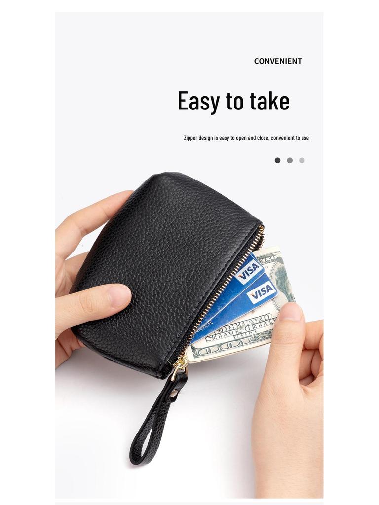 Women's Genuine Leather Coin & Key Purse - Cowhide Zipper Wallet
