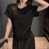 Summer Korean bat sleeves loose lazy wind front shoulder short-sleeved T-shirt women's solid color V-neck versatile casual bottoming shirt