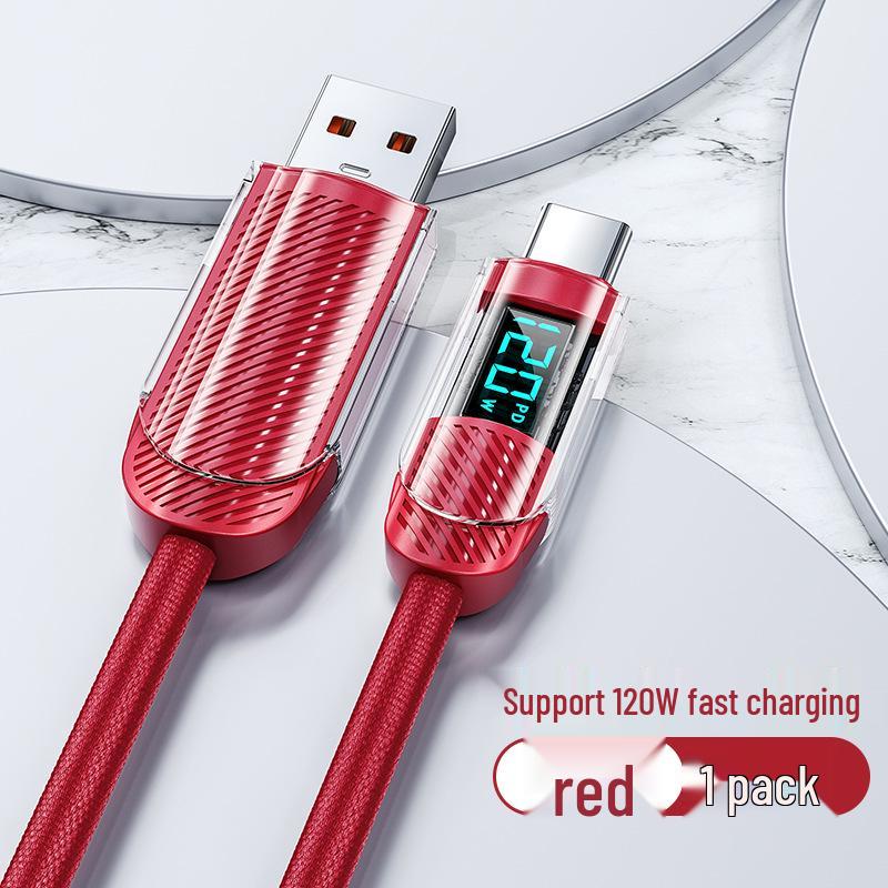 120W Type-C Data Cable with Smart Display for Fast Charging - Compatible with Huawei & Apple 15
