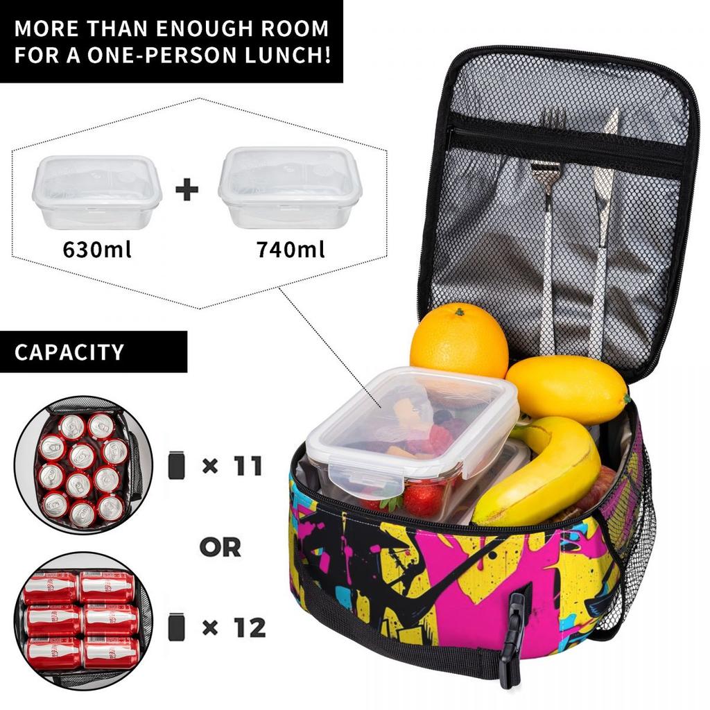 Colorful Graffiti Splashing Insulated Lunch Bag for Women Office Cooler Thermal Food Box Tote Portable Lunch Boxes Container