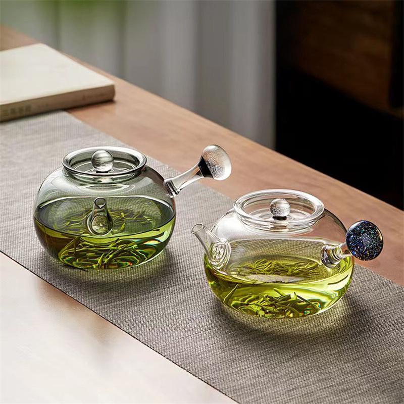 750ml Sternenhimmel Seitenhenkel Glas Teekanne Haushalt Aufguss Puer Hitzebeständig Teekanne mit Filter Kung Fu Teegeschirr Teebereiter