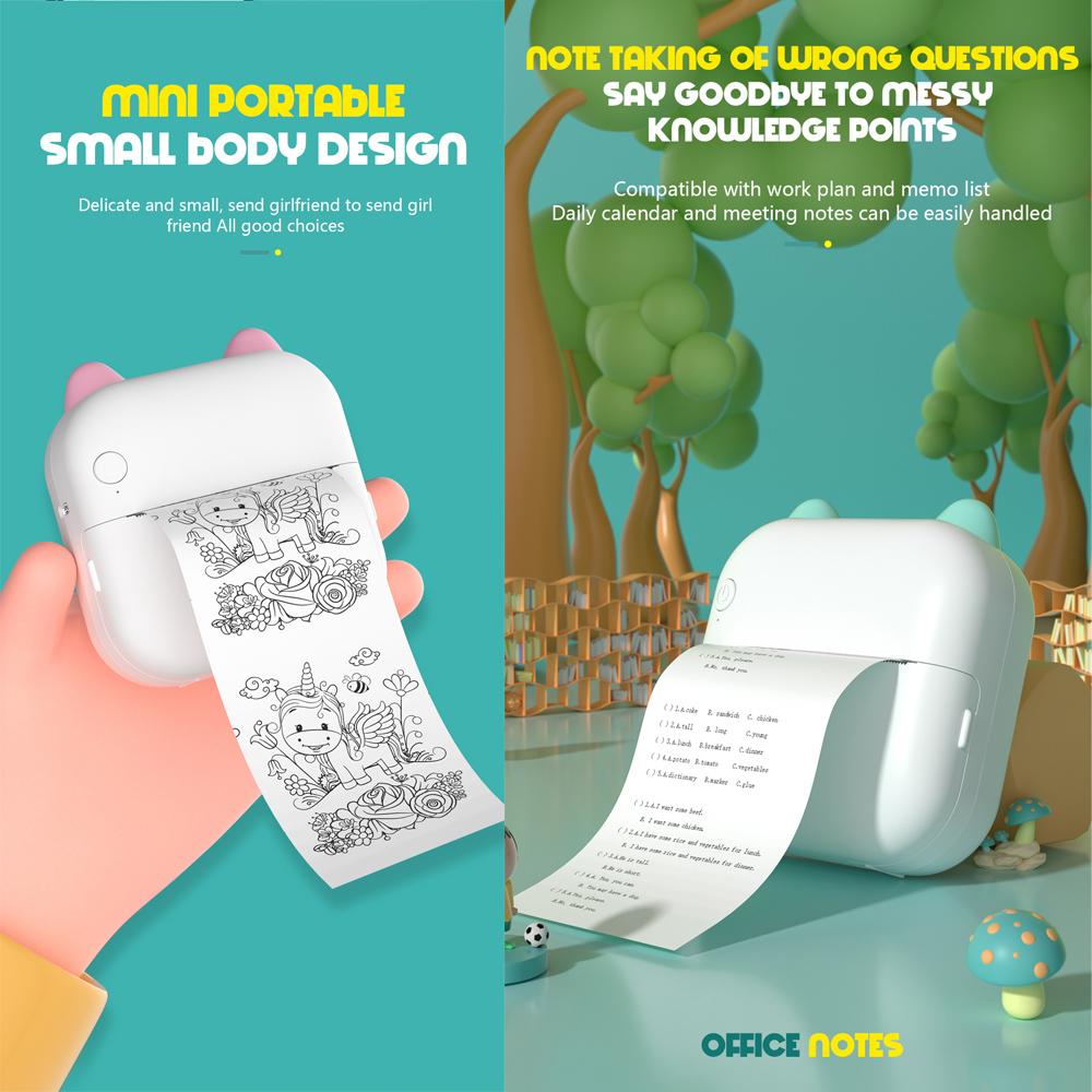 Mini Portable Thermal Printer Lightweight Wireless Photo Label Memo Wrong Question Printing USB Cable Printer