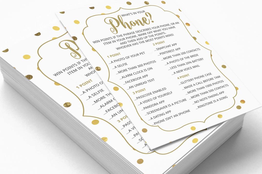 Inkdotpot 50A  Gold ConfettiA  BingoA  GameA  CardsA  For Bridal Wedding Shower Bachelorette Party Bulk Blank Square Fill In Gift