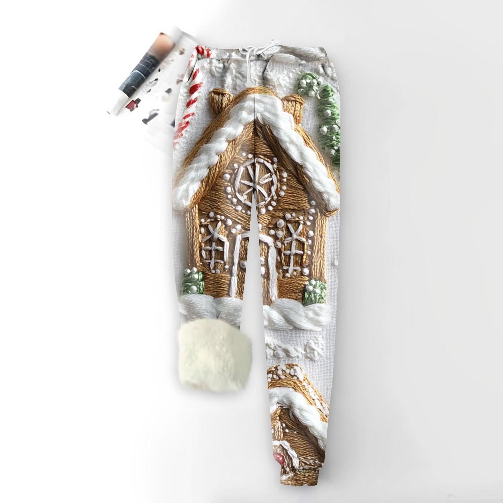 

Женские модные рождественские спортивные свободные утолщенные теплые флисовые брюки с принтом XL белый