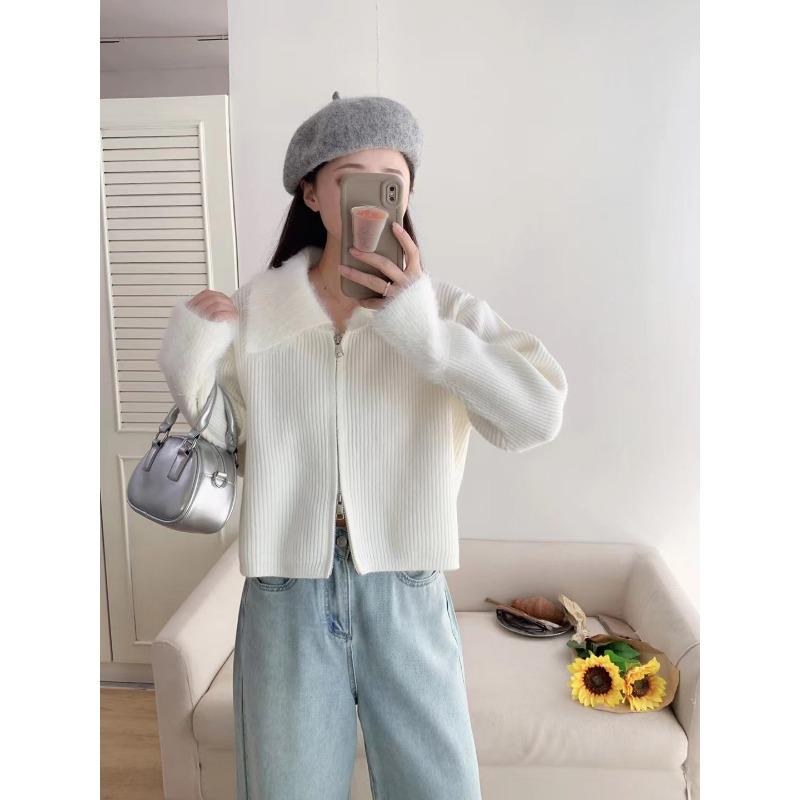 

Двубортная куртка-свитер с лацканами из искусственного норкового бархата, осенне-зимняя новинка, свободный мягкий восковой вязаный кардиган для женщин one size fits all