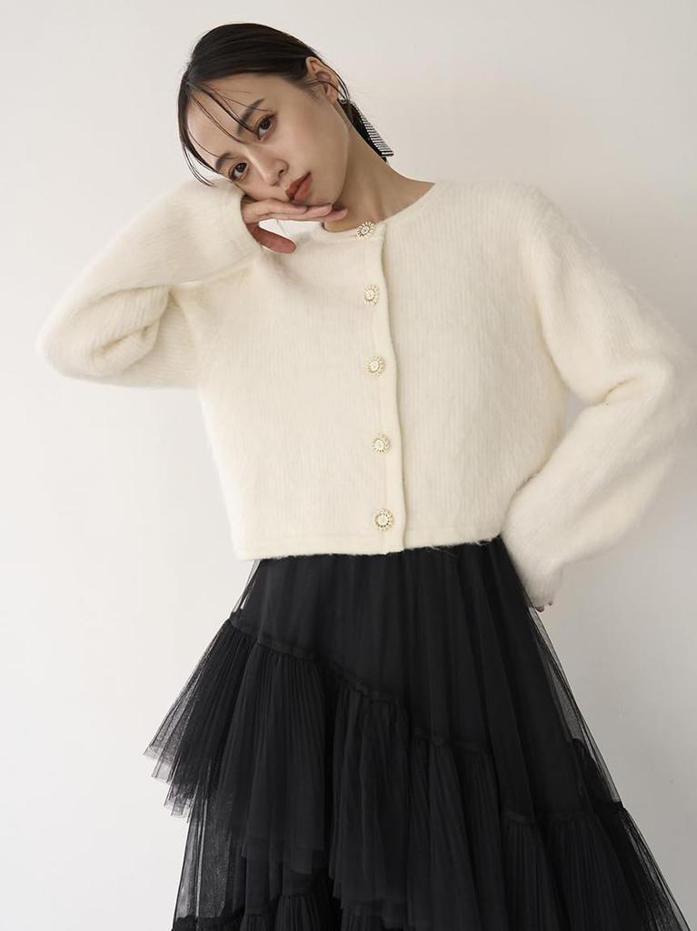 Snidel Sustaina Strickjacke SWNJ245025 Weiß Pelzähnlich Damen