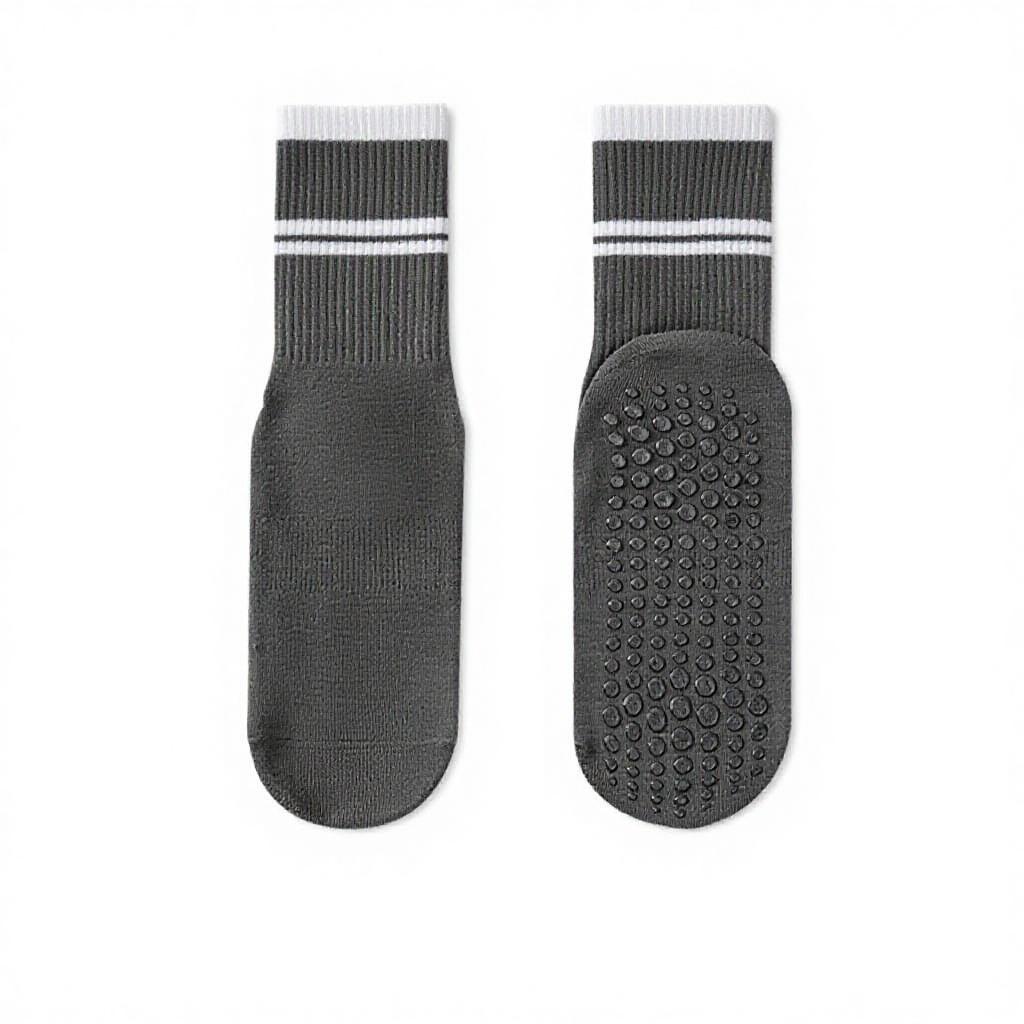 Women's Custom Embroidered Logo Pilates Reformer Socks Knitted Yoga Socks Grip for Autumn Season Crew High Logos Cuff Bottom