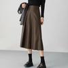 Elegant A-Line Leather Skirt for Women, Coffee Color, Slimming Matte PU, Perfect for Spring, Autumn, Winter 2025