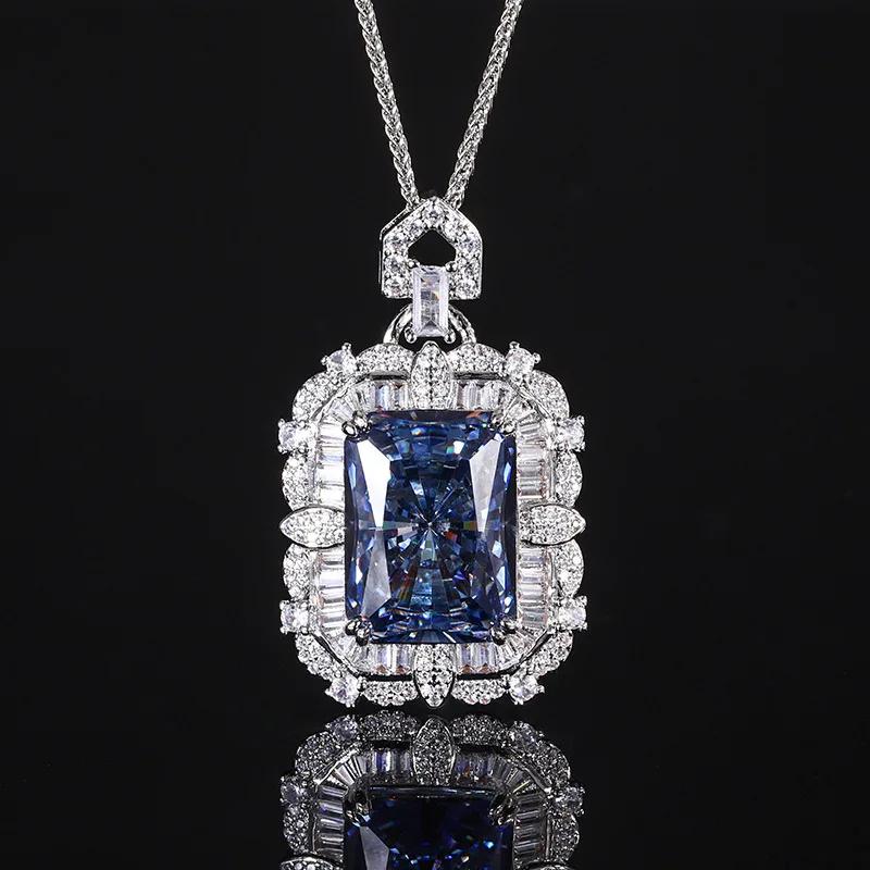 

Luxury Pendant Necklace with Rectangular Pink Blue Gemstones Elegant Women Designer Jewelry Dropshipping синий