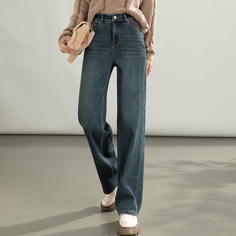 VanZhen Women's Fleece-Lined High-Waist Wide-Leg Jeans (2024 Winter)