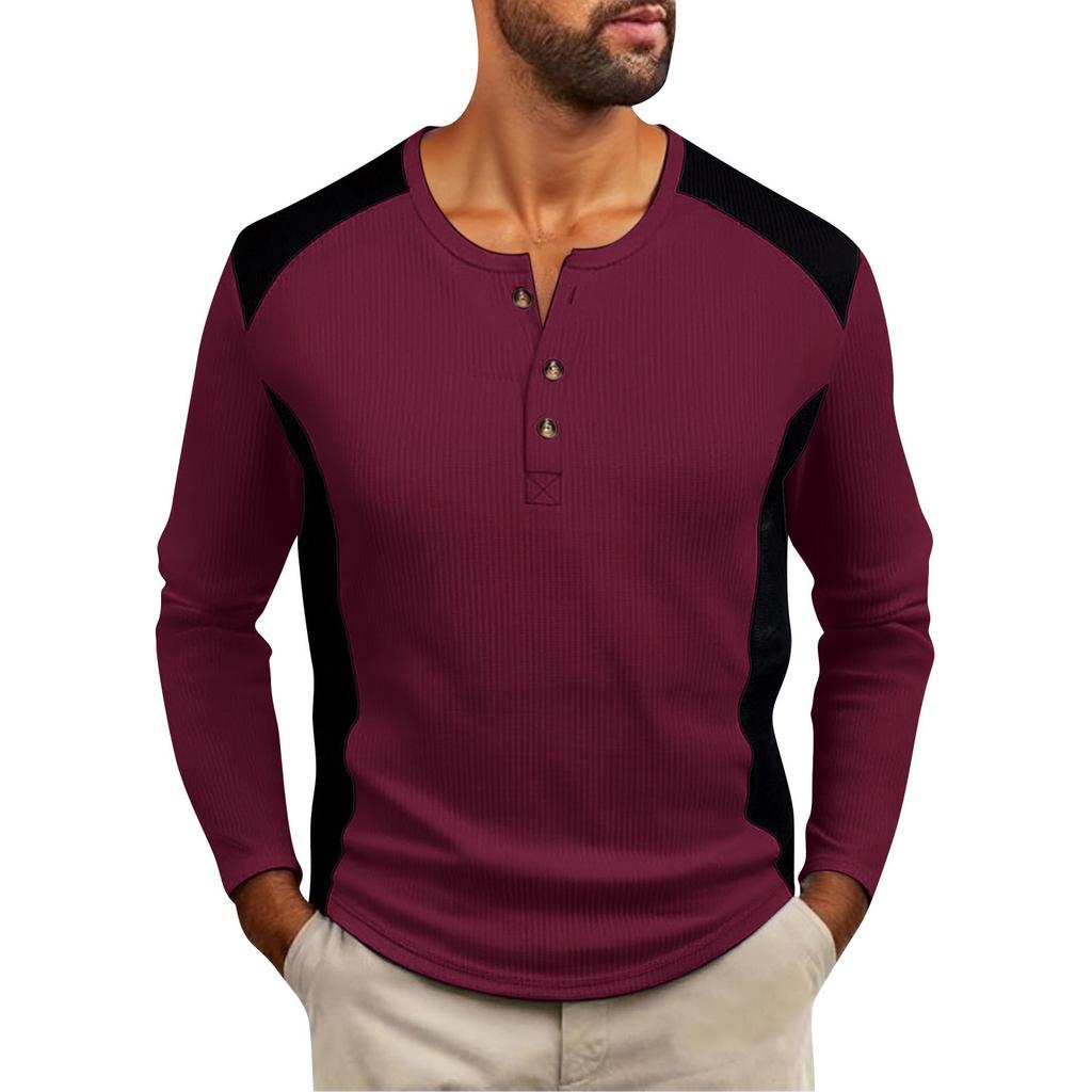 Men's Double Color High Collar Button Long Sleeve Shirt Casual Autumn/Winter Top