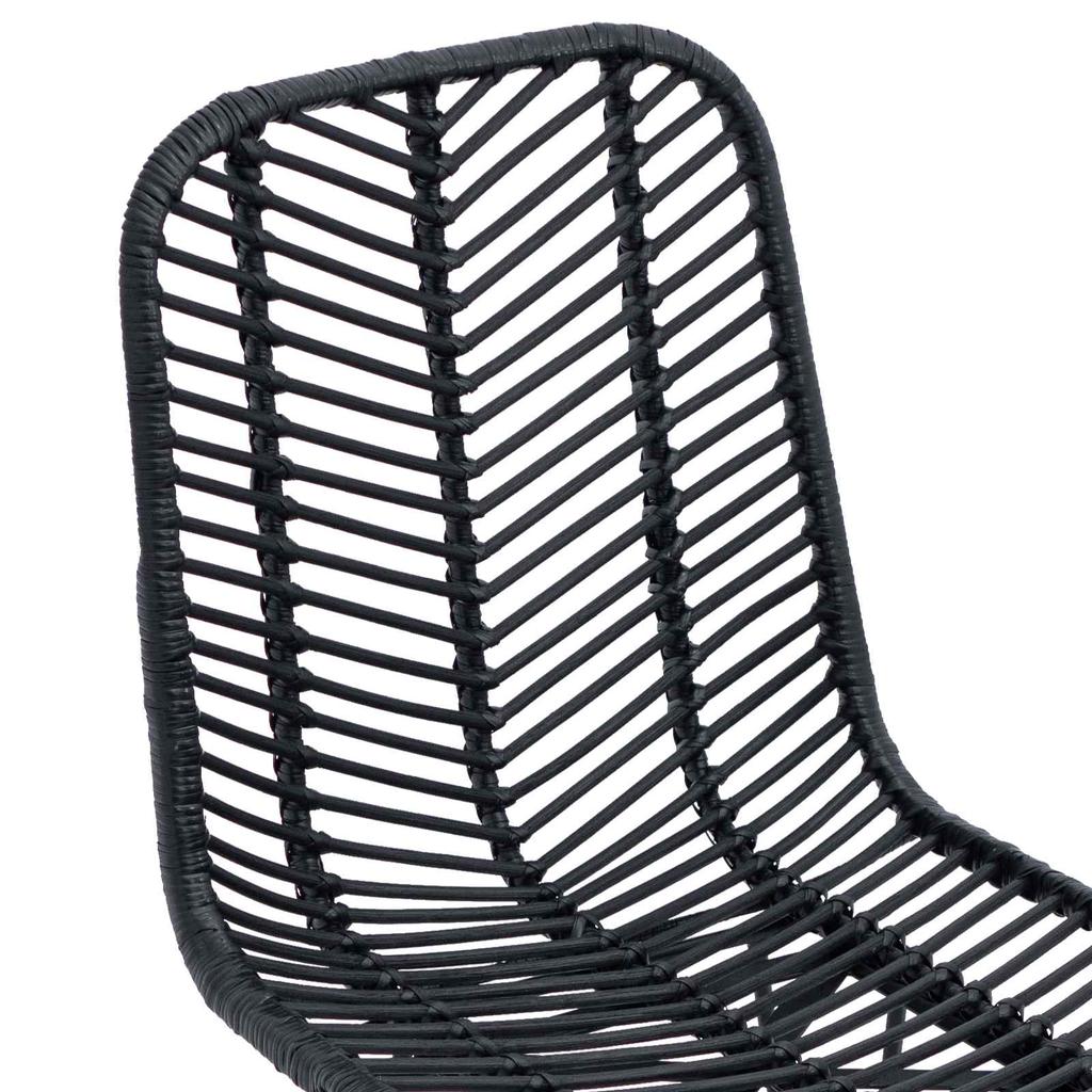 Dining Chair Set of 2 Woven Rattan and Iron Black