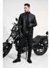 Men's PU Leather Motorcycle Jacket, Casual Retro Stand Collar Outerwear