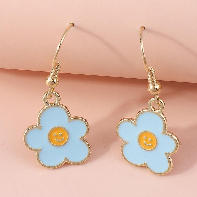 Fashion Colorful Flower Drop Earrings for Women Handmade Knitted Flower Dangle Hooks Earrings Girls Party Holiday Jewelry Gifts