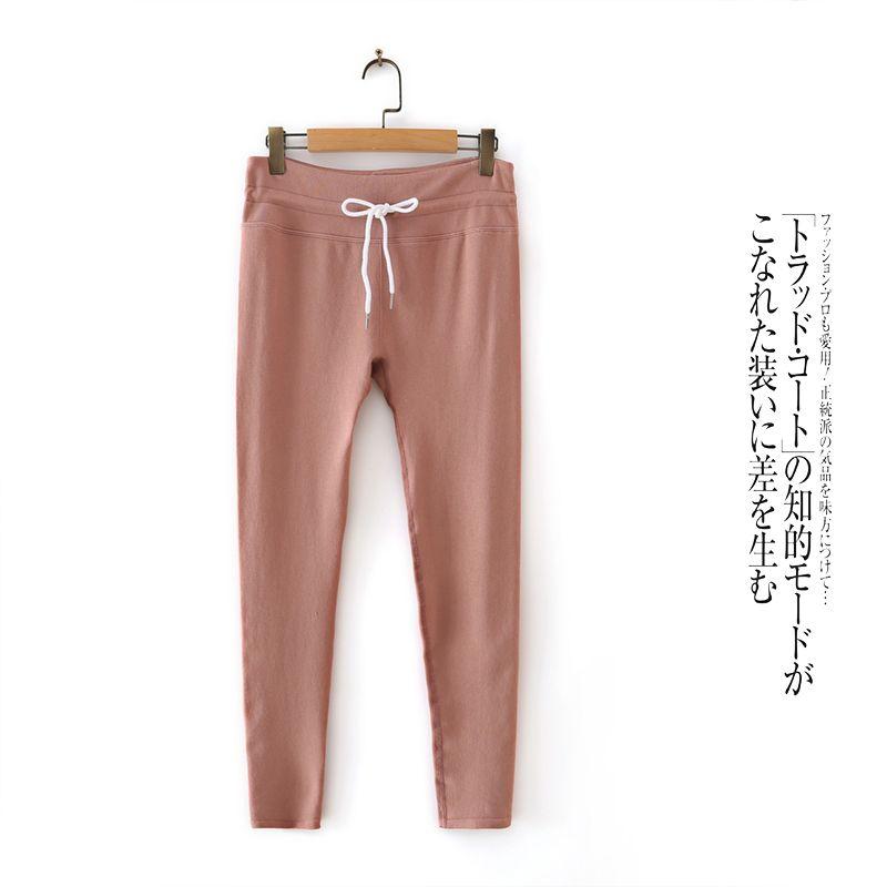 

Foreign Trade Fashion Leggings women New Elastic Waist Lace-up Stretch Slim fit Knitted Pants Fashion Solid Trousers Bean paste red M