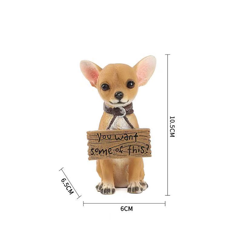 Chihuahua Dog Statue Figurine 10.5cm Hand-Painted Realistic Cute Resin Animal Sculpture Home Desk Shelf Decor Gift for Pet Lover