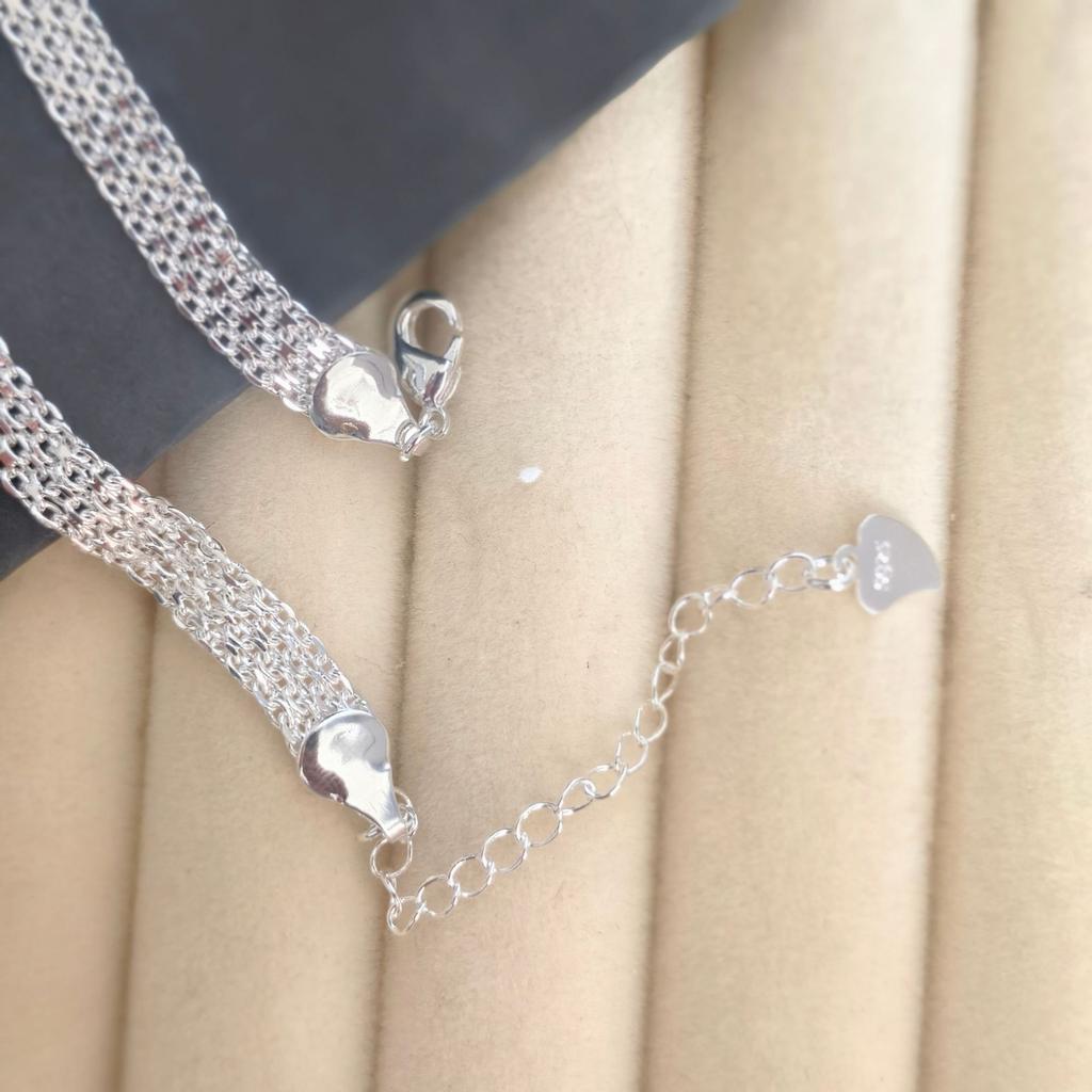 Silver Plated Embossed Grid Flat Watch Chain Bracelet Women's Fashion Accessories