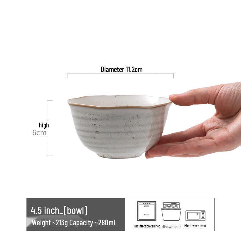 Japanese Retro Ceramic Irregular-Shape Bowl with Kiln-Changed Glaze - Ideal for Rice, Congee, or Noodles