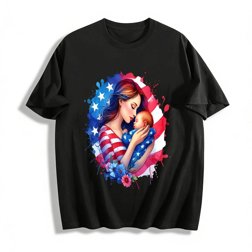 Patriotic Mother And Baby Print Casual Top Pure cotton T-shirt XXS