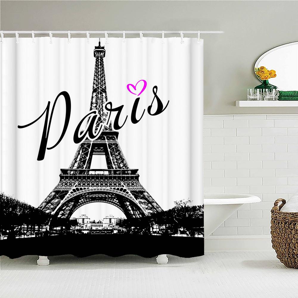 3D Print Paris Tower Bathroom Shower Curtains Waterproof Polyester Fabric With Hooks 240X180Cm Bath Screen Home Decor Curtain