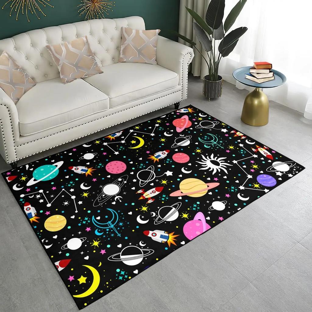 Cartoon Outer Space Astronaut Carpet Universe Galaxy Area Rug For Bedroom Living Room Decor Planet Doormat Starry Sky Floor Mat