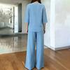 Women's Solid Color V Neck Half Three Quarter Sleeve Straight Leg Two Piece Set Spring Casual Outfit Comfortable Loose Fit