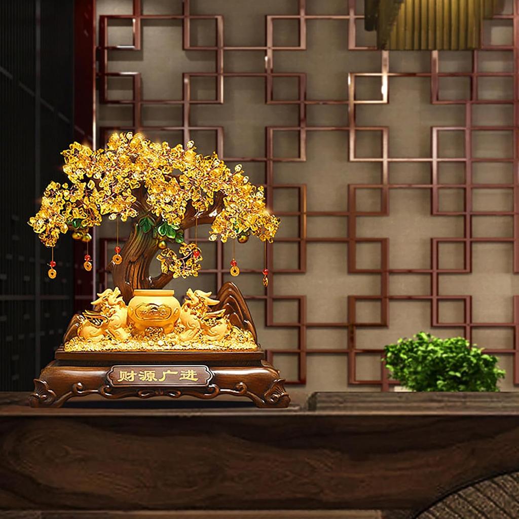 Aris & Juno Money Tree Statue with Pi Yao Guardians, Resin Feng Shui Figurine for Wealth & Prosperity, Home Office Decor, Business Opening Gift