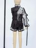 Completo Hip Hop Danza Bambini Top Corto Senza Maniche Zip Up Laccato Paillettes Shorts Set Maniche con Nappe Staccabili
