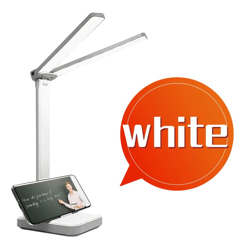 

Двухголовая настольная лампа со светодиодной подсветкой для защиты глаз, теплый свет, лампа для чтения, обучения, с зарядкой и подключением, небольшая лампа двойного назначения белый