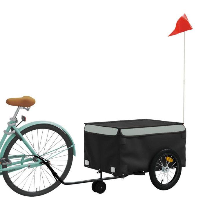 VidaXL Bicycle Trailer, Transport Cart with Hitch Bar, Bicycle Trailer with Flag for Luggage, Black 94105