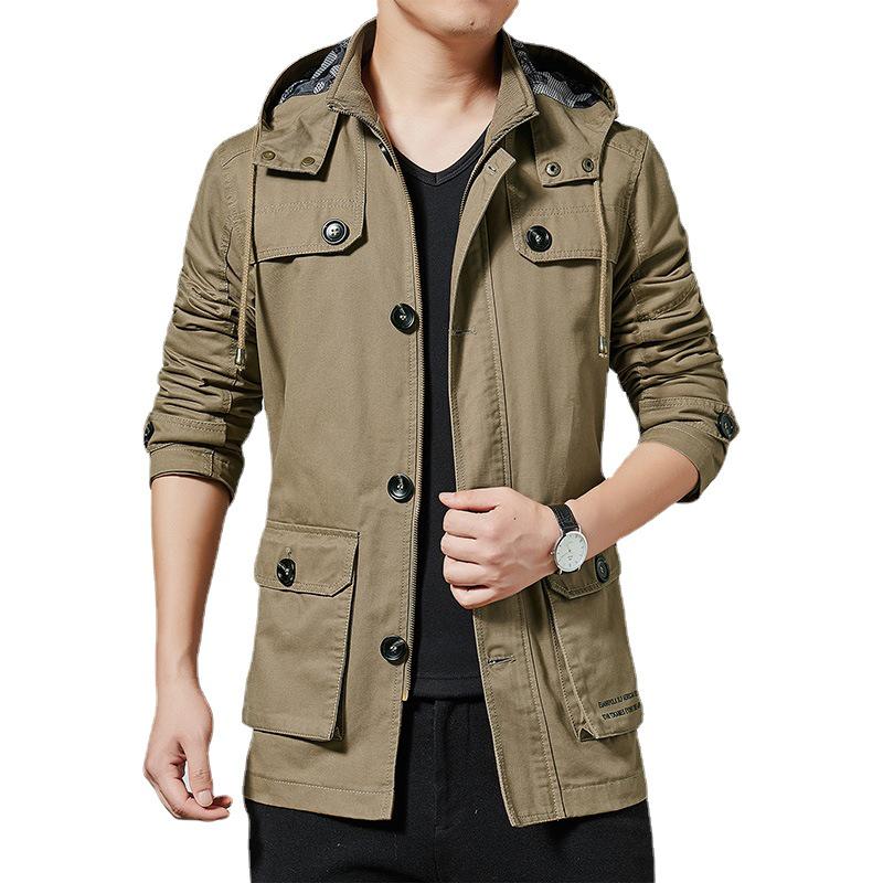 2022 Autumn/Winter Men's Korean Style Mid-Length Cotton Trench Coat
