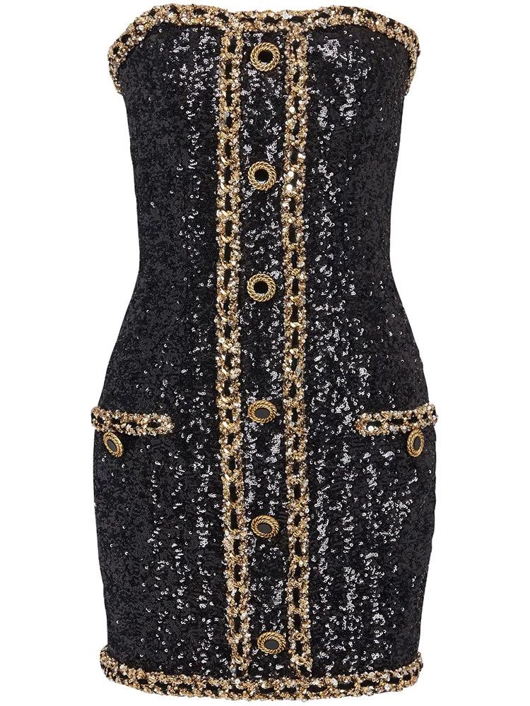 High-End Socialite Spring 2026 Beaded Chain Bandeau Dress