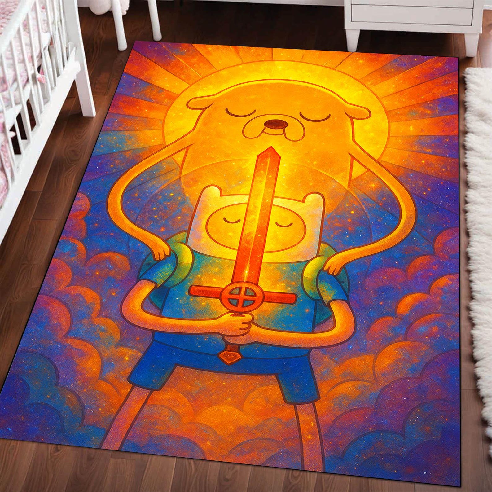 

Adventure Time Kids Room Rug: Finn, Jake, Toddler Bedroom, Playroom Carpet, Colorful Nursery Decor 150cm x 220cm