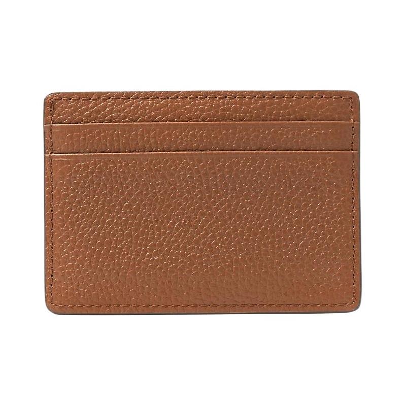 Michael Kors Gold Metal Logo Pebbled Leather Card Holder Women's Brown