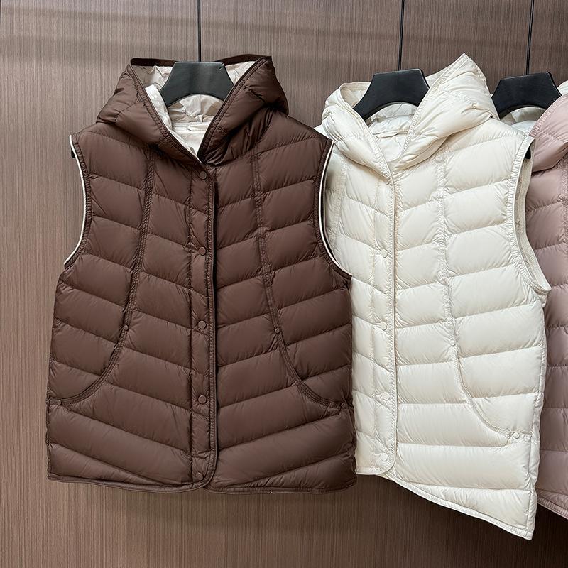 Light down jacket, vest, women's short hooded white duck down, small man wearing fashionable foreign vest, vest, vest winter