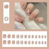 24 Pcs French Tip Press On Nail Cats Eye False Nail Pearls Flowers Acrylic Nail Short Full Cover Stick on Nail