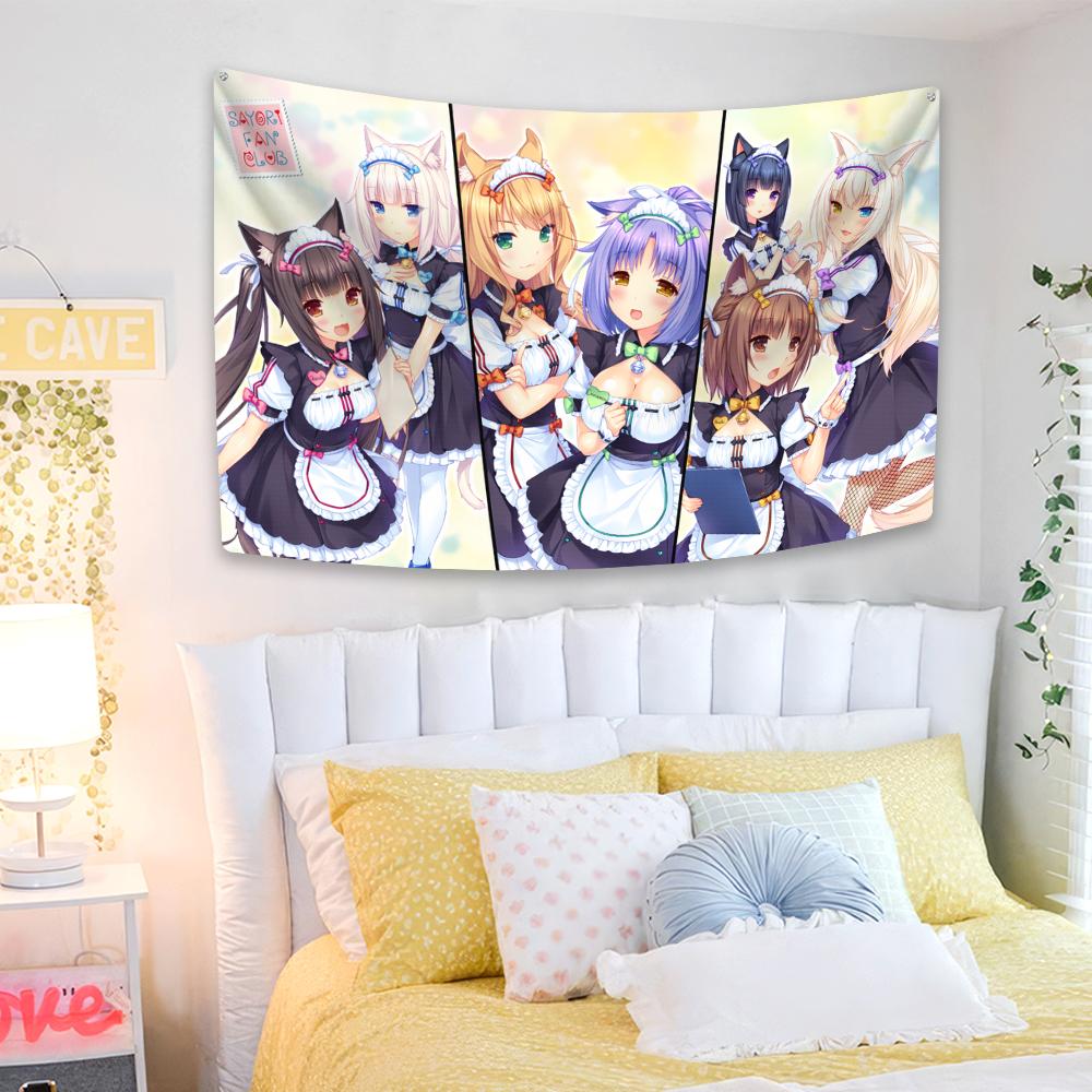 Kawaii Anime Tapestry Nekopara Printed Cute Wall Hanging Room Decor Large Fabric Of Dorm Backdrop Cloth Sofa Blanket