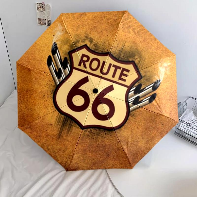 1PC Route 66 Umbrella Portable Folding Umbrella Iron Frame Hole Bone Structure Outdoor Home Umbrella A3
