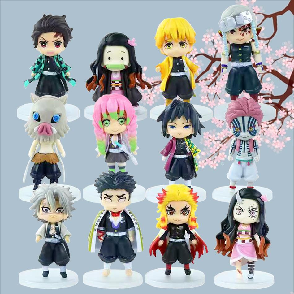 9.5CM 6Pcs/Set Anime Demon Slayer Small Figure Character Multiple Combination Sets Cute Anime Toy Gift Collection Decoration PVC