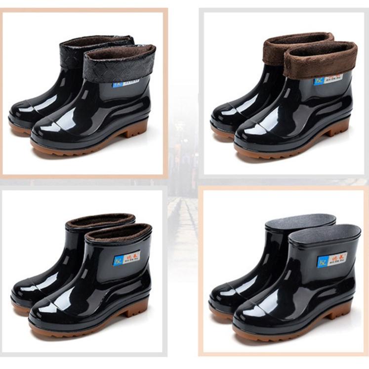 Winter Warm Short Tube Plus Cotton Rain Boots Men's Non-slip Waterproof Kitchen Work Labor Insurance Rubber Shoes