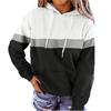 Women's Casual Drawstring Loose Long Sleeve Color Block Hooded Top