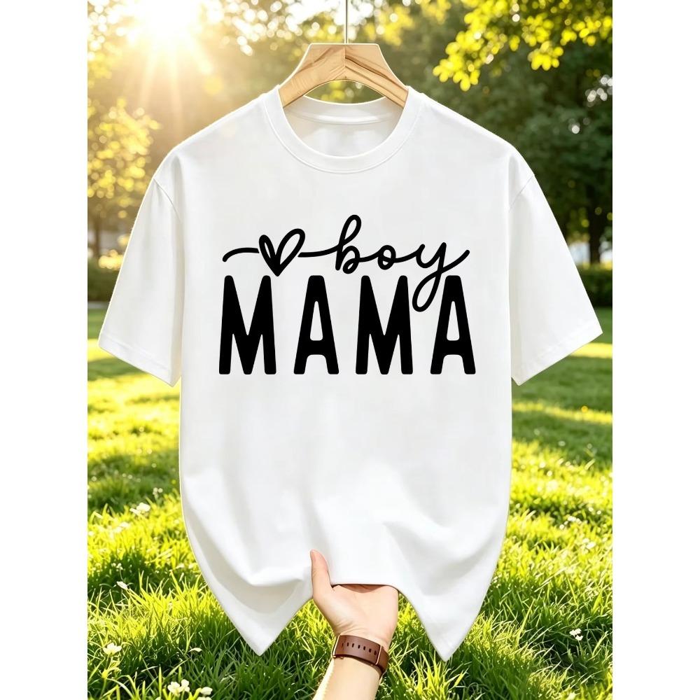 Boy Mama Letter Prints Men Basics T Shirt Cotton Crewneck T-Shirts Summer Breathable Clothes Sportswear