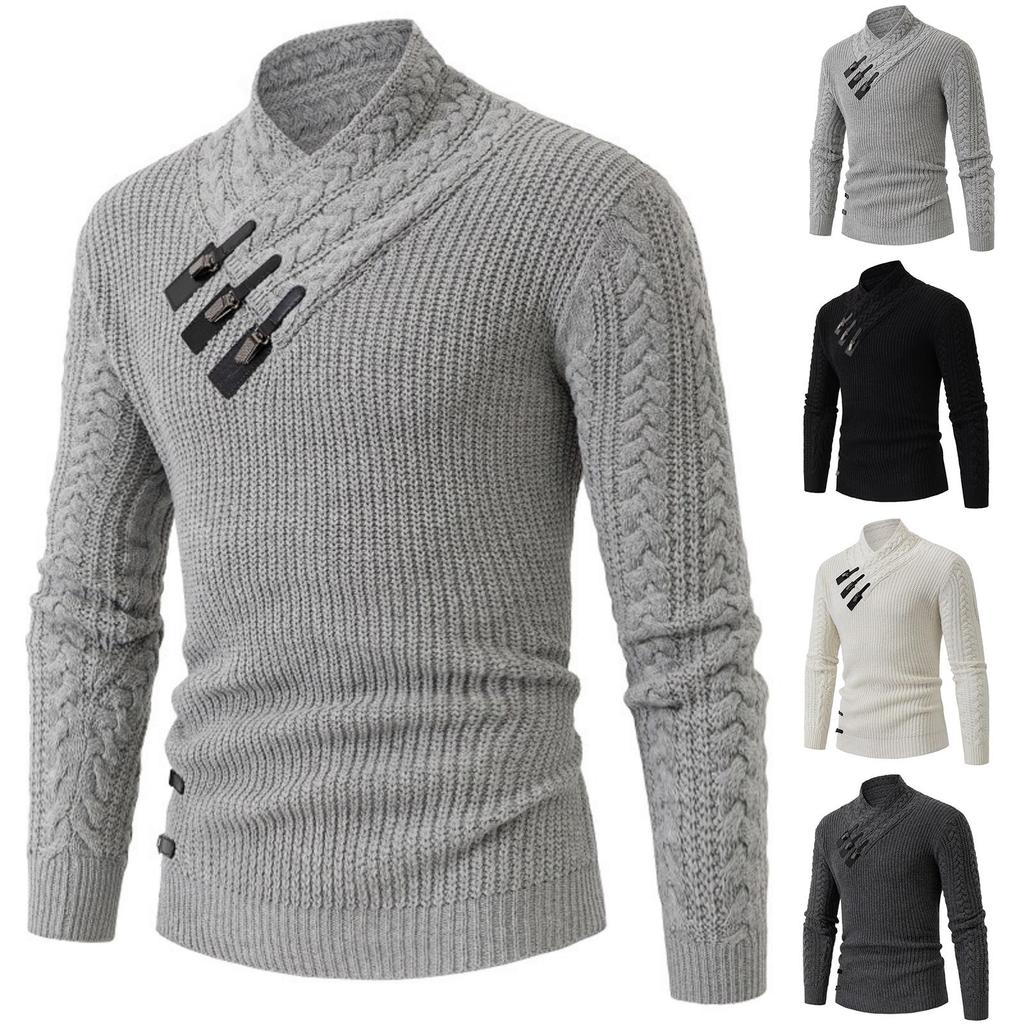 Men's Casual And Trendy Solid-color Warm Sweater, Fashionable Pullover, Men's Long-sleeved Sweater With Semi-high-neck Knitted Sweater Inside