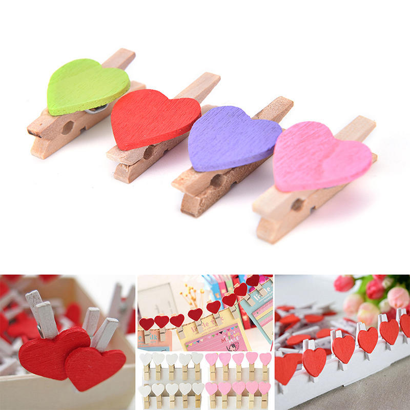 20Pcs Mini Cute Heart Wooden Pegs Photo Clips Room Wedding Craft Decor