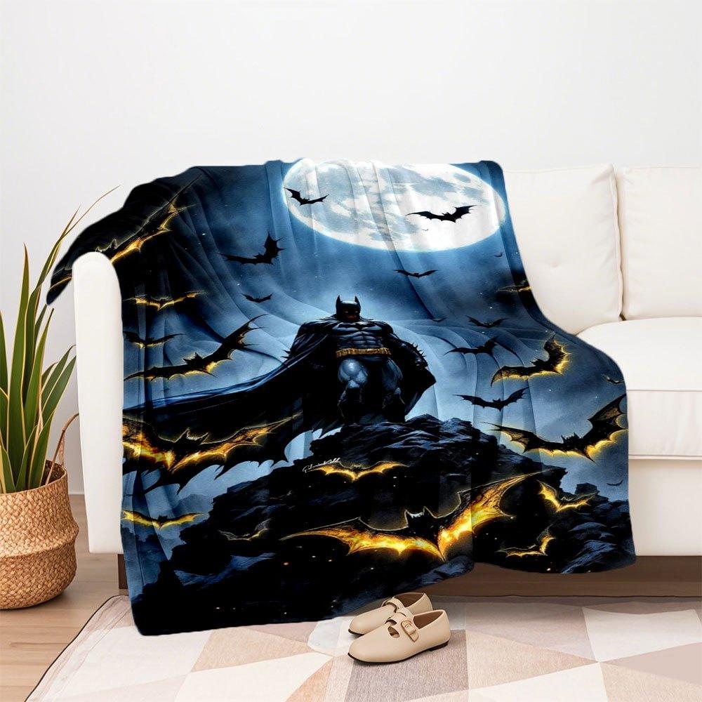 "Batman Moonlit Night Poster: Gotham's Guardian in Full Glory"Blanket Flannel Throw Blanket for Sofa, Bed, Travel, Camping, Office