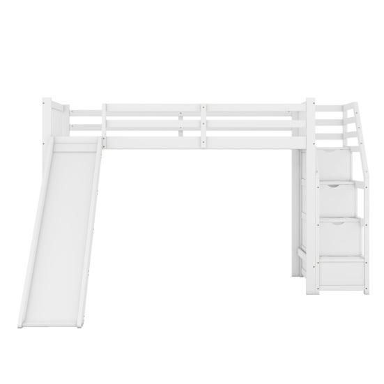 Loft Bed 90x200cm Bunk Bed Stable Base with Slide Storage Ladder Fence No Burrs Anti-scratch Kids Tree House Bedroom Furniture