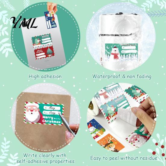 Holiday Decorative Seals Christmas Sticker Labels for Gift Wrapping, Self-Adhesive Tags with Blank Party Favor Decorations Writing Area Present