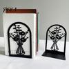 L-shaped Bookend 1 Pair Flower Metal Bookends, Decorative Vase Book Ends for Non-slip Shelves, Black Holder Stopper Home Office Reading Room