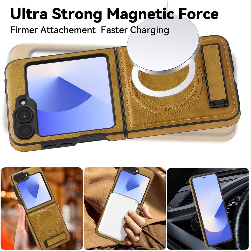 Samsung Z Flip7 Leather Magnetic Folding Stand Case - Cross-Border Compatible Business Protective Cover